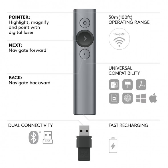 Презентер Logitech Spotlight Presentation Remote серый в Ростове-на-Дону