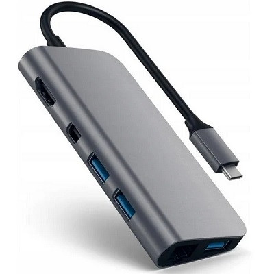 USB-концентратор Satechi Aluminum Type-C Multimedia Adapter (ST-TCMM8PA), разъемов: 4, space gray в Ростове-на-Дону