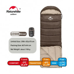 Спальный мешок Naturehike U350S (Левый), коричневый