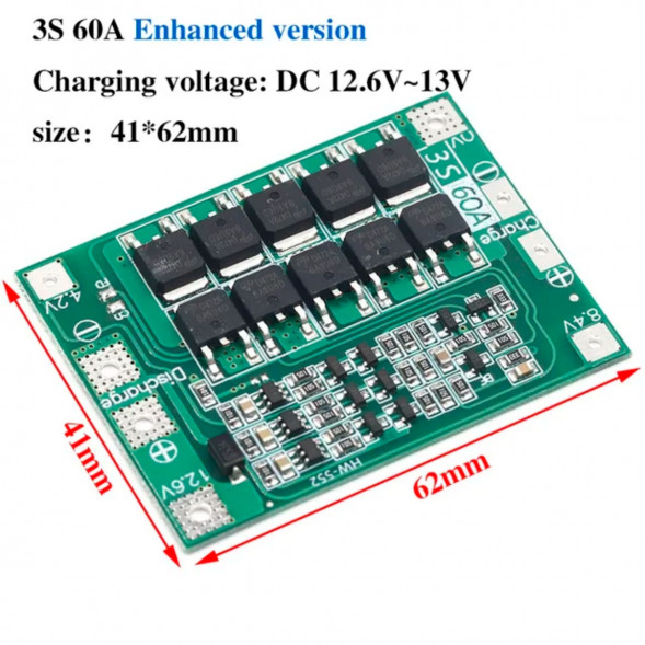 Плата защиты аккумулятора BMS 3S 60A 12.6 для Li-ion в Ростове-на-Дону