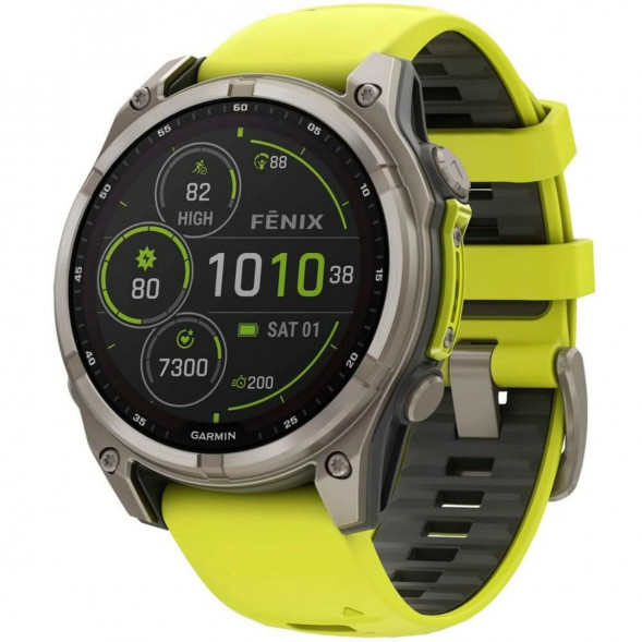 Умные часы Garmin Fenix 8, 51 мм, Solar, Sapphire Titanium with AMP Yellow/Graphite Silicone Band 010-02907-20 в Ростове-на-Дону
