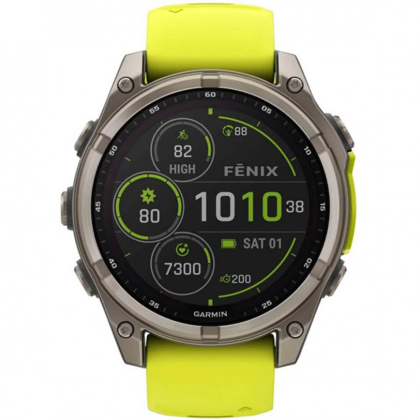 Умные часы Garmin Fenix 8, 51 мм, Solar, Sapphire Titanium with AMP Yellow/Graphite Silicone Band 010-02907-20 в Ростове-на-Дону
