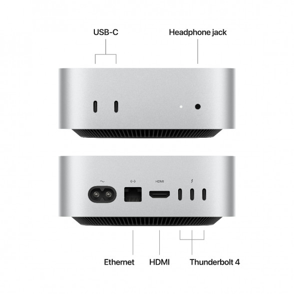 Компьютер Apple Mac mini M4 2024 (MU9E3) (10 Core GPU, 16ГБ, 512ГБ SSD, Apple, macOS), серебристый в Ростове-на-Дону